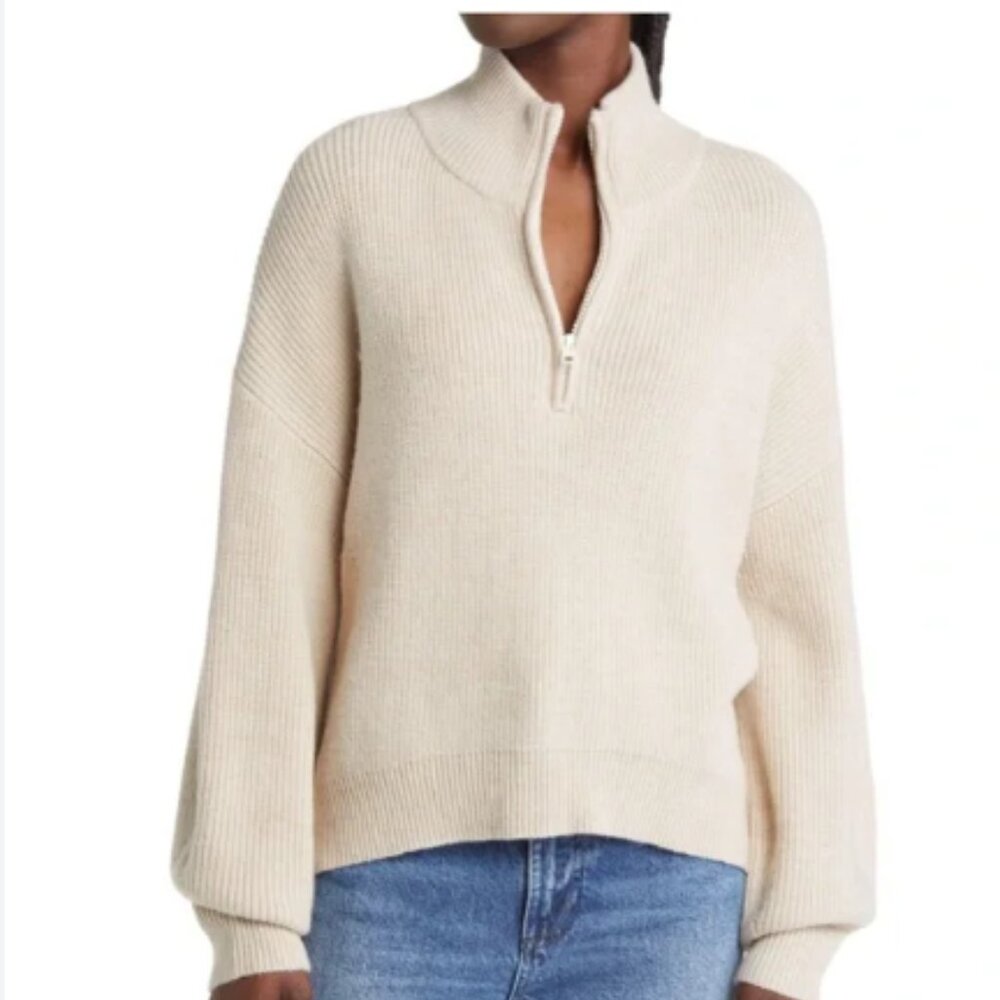 French Connection Baby soft Half Zip oatmeal Sweater XL N.W.T.